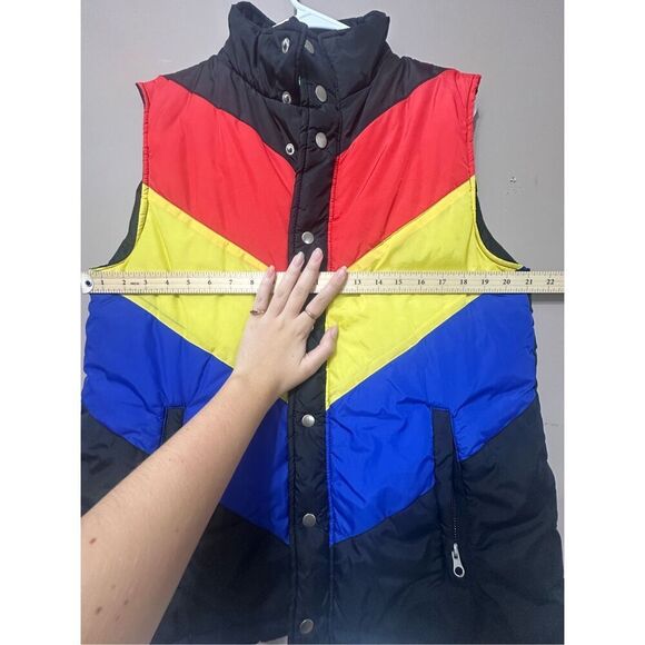 Vintage Ace Herringbone Tri Striped Puffer Vest Women's Large - Picture 3 of 9